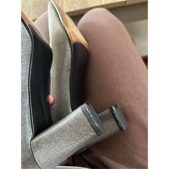 Stuart Weitzman For Russell & Bromley Silver Metallic Square toe Heel Size 9 B - Picture 7 of 7